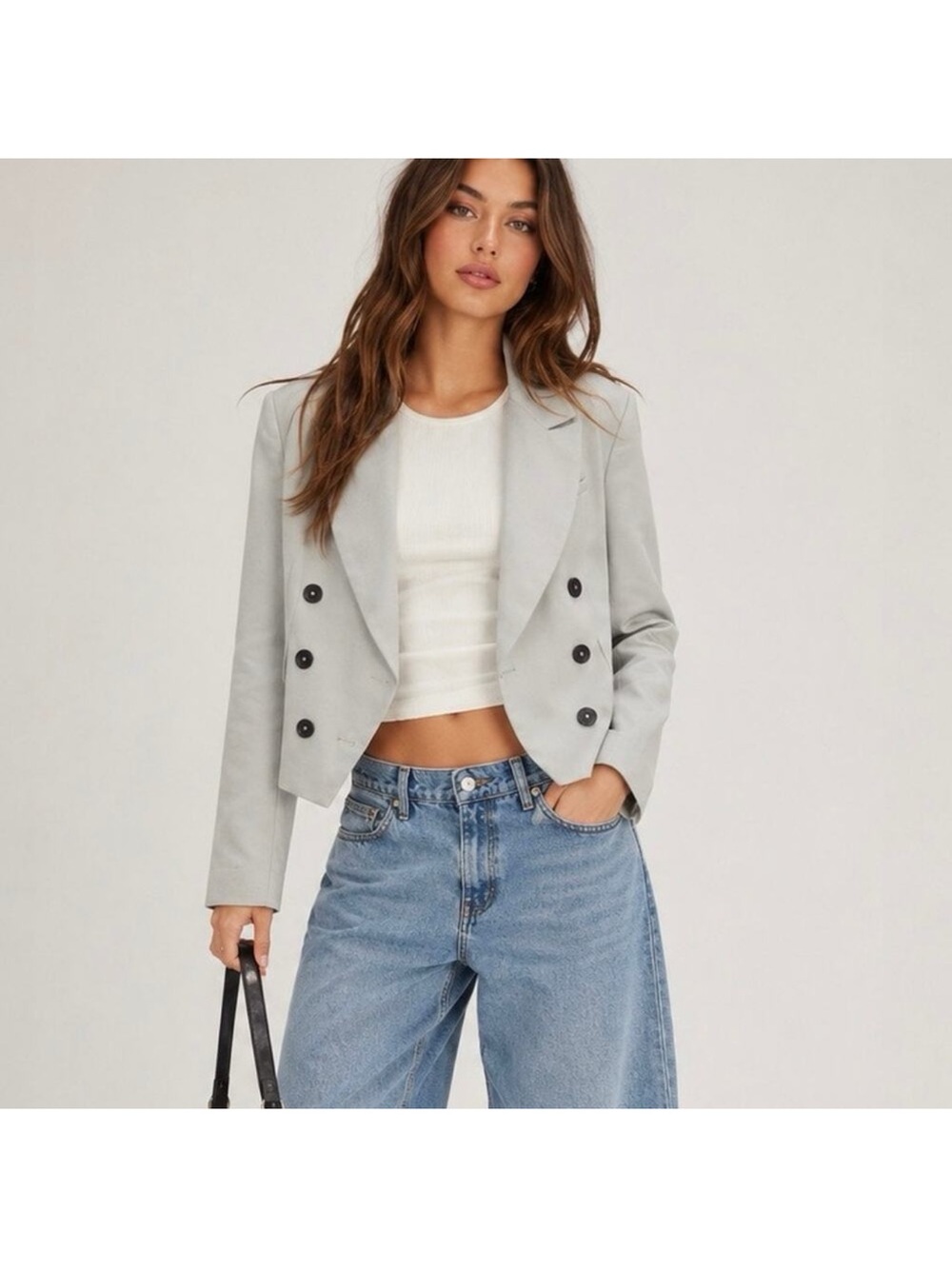 Free People Betty Double-Breast Crop Blazer XS Lined Houndstooth NEW